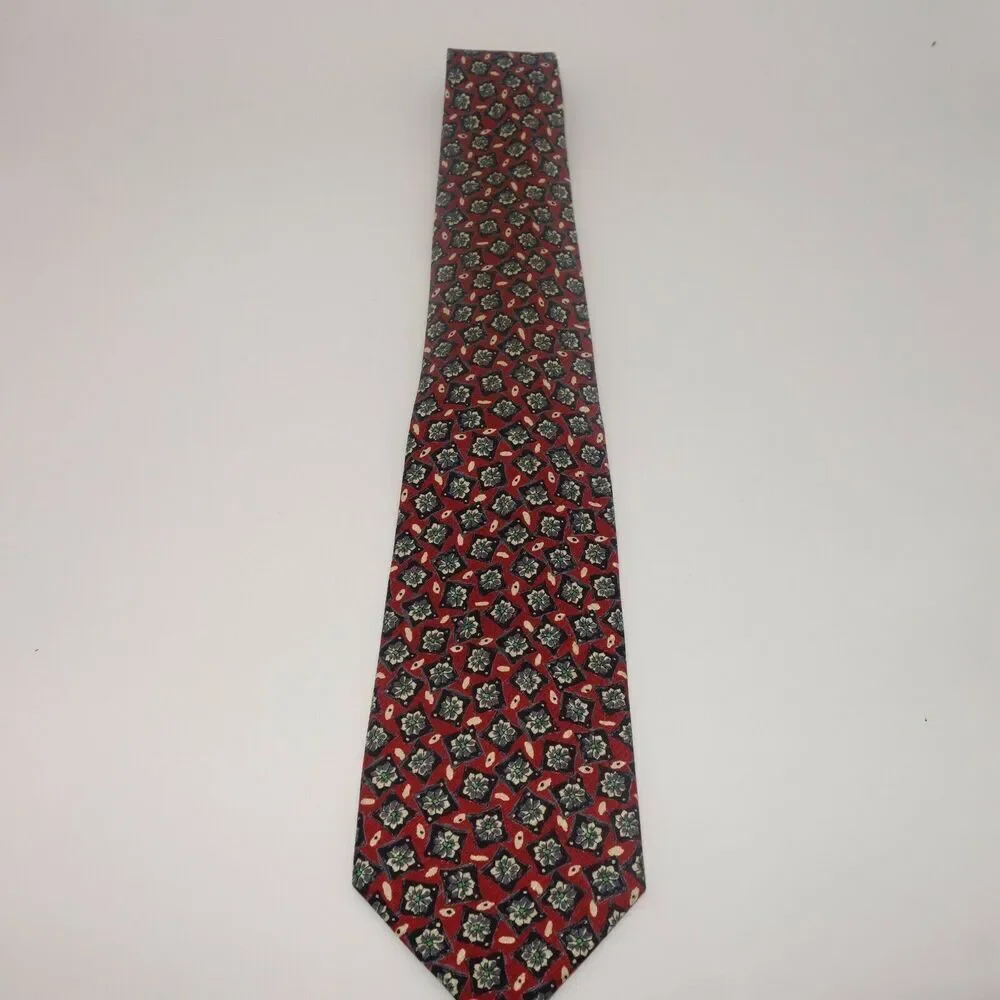 Vintage Hand Sewn Robert Talbott Wilmington Country Store Silk Tie Red Floral